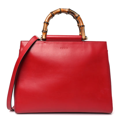Gucci Nappa Bamboo Medium Nymphaea Top Handle Bag Hibiscus Red 1 of 10