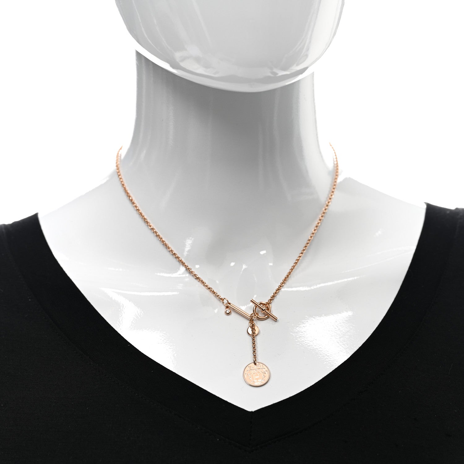 Hermes 18K Rose Gold Diamond PM Ex-Libris Pendant Necklace 2 of 5
