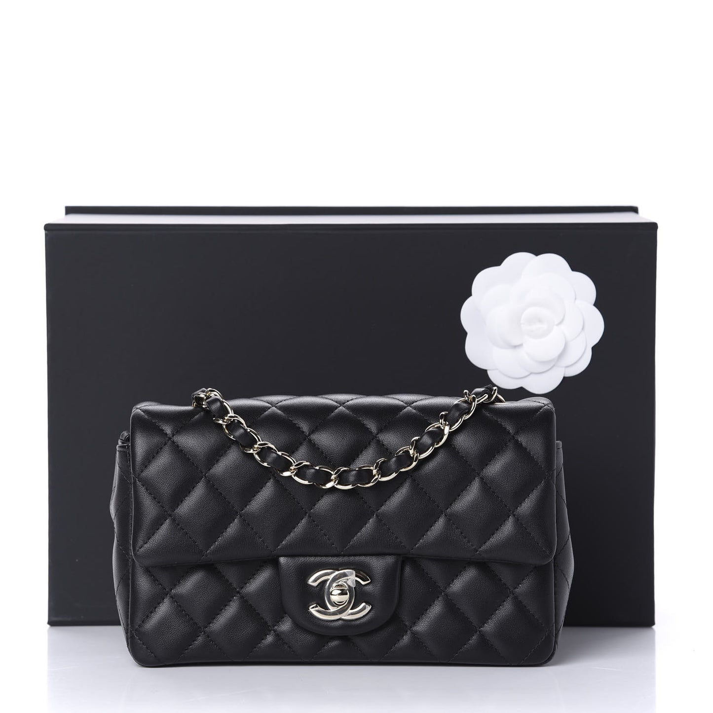 Lambskin Quilted Mini Rectangular Flap Black