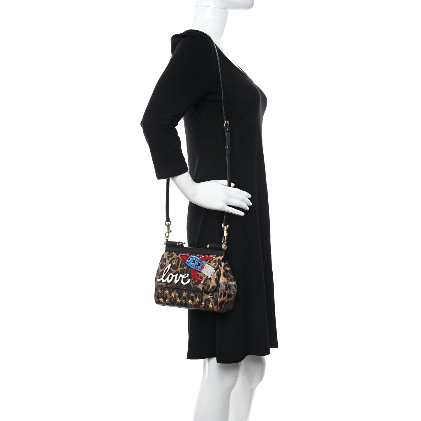 Dauphine Embellished Leopard Love Patch Medium Miss Sicily Satchel Brown Black