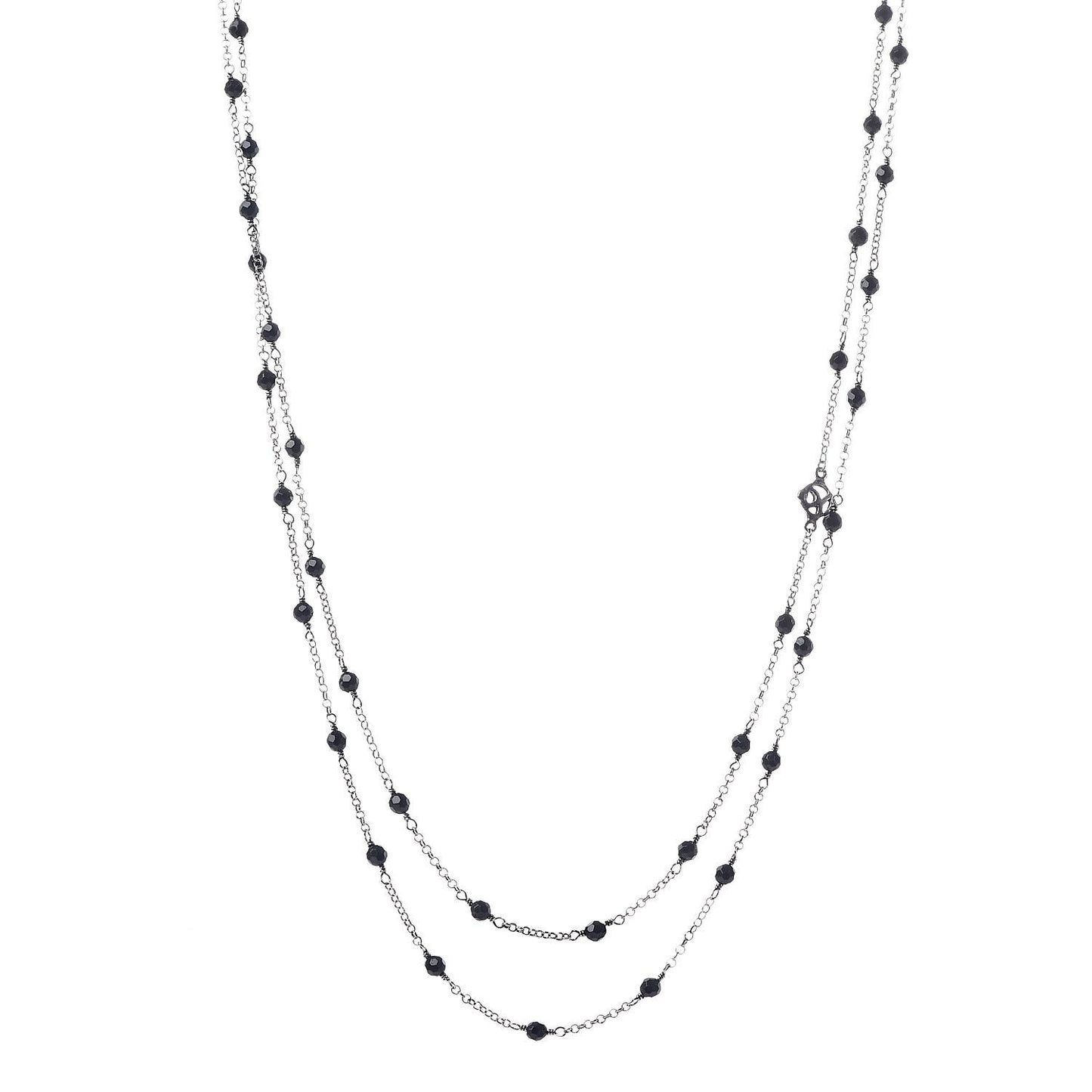 Sterling Silver Black Onyx Station Chain Necklace