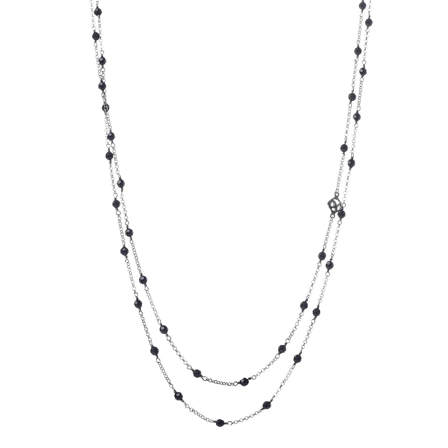 David Yurman Sterling Silver Black Onyx Station Chain Necklace 1 of 4