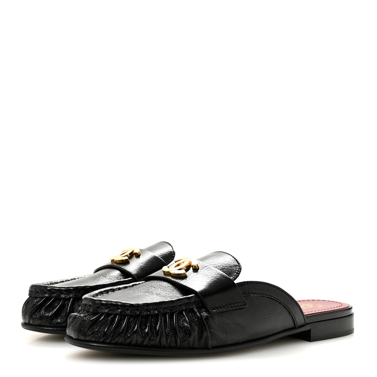 Shiny Crumpled Lambskin CC Mules 39 Black