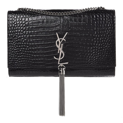 Saint Laurent Calfskin Crocodile Embossed Medium Classic Monogram Kate Tassel Satchel Black 1 of 6