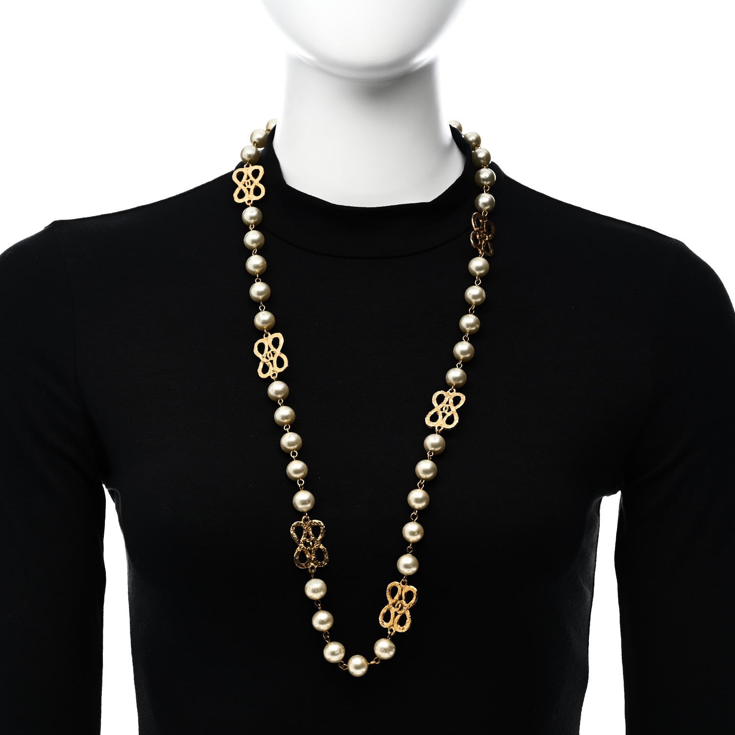 Chanel Pearl Long Necklace Gold 2 of 6