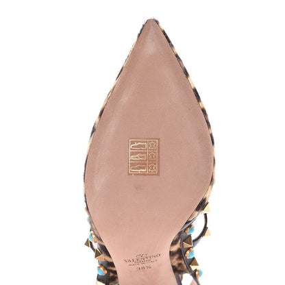 Valentino Garavani Calf Hair Leopard Print Rockstud Rolling Ankle Strap Pumps 38.5 Champagne Testa di Moro 8 of 9