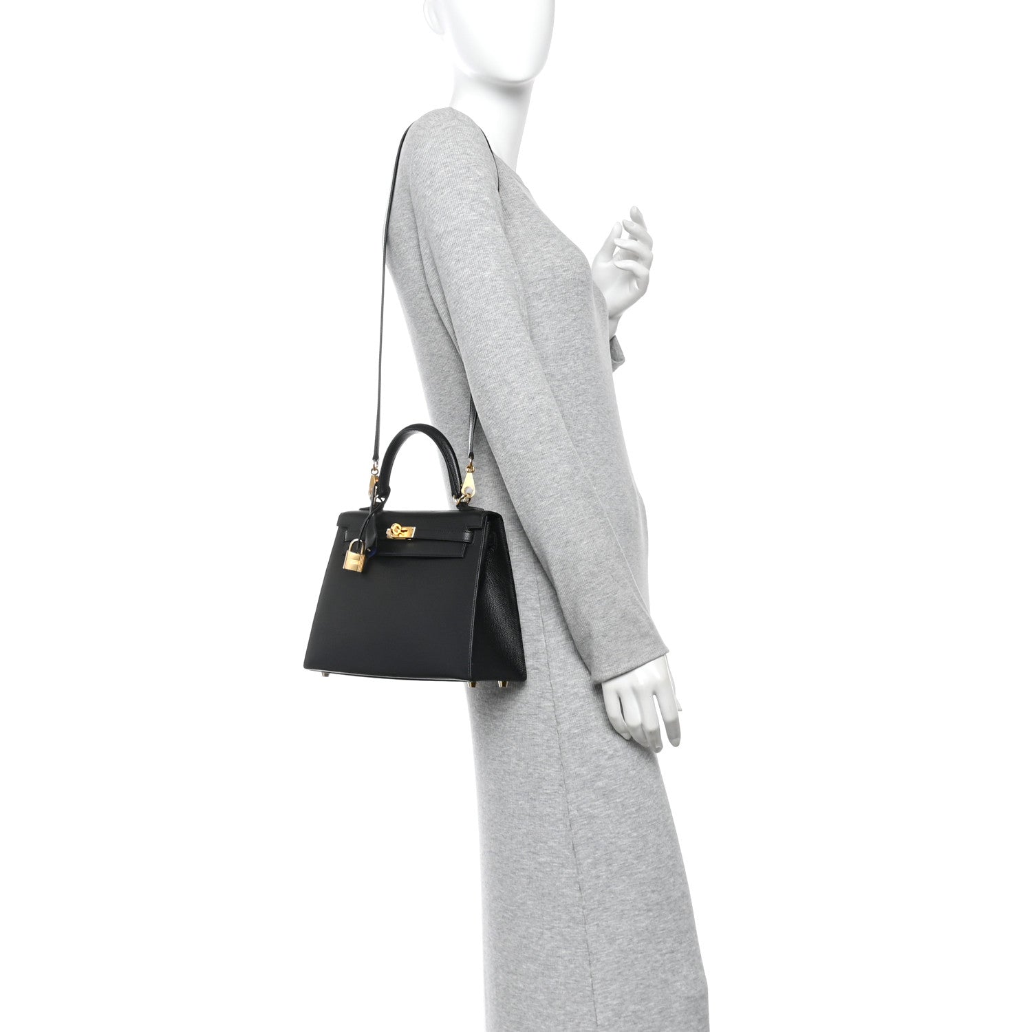 Hermes Epsom Horseshoe Kelly Sellier 25 Black Bleu Electrique 2 of 9