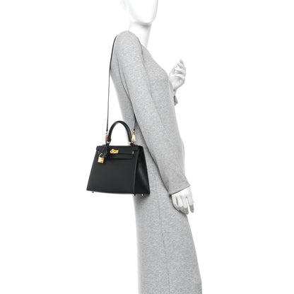 Hermes Epsom Horseshoe Kelly Sellier 25 Black Bleu Electrique 2 of 9