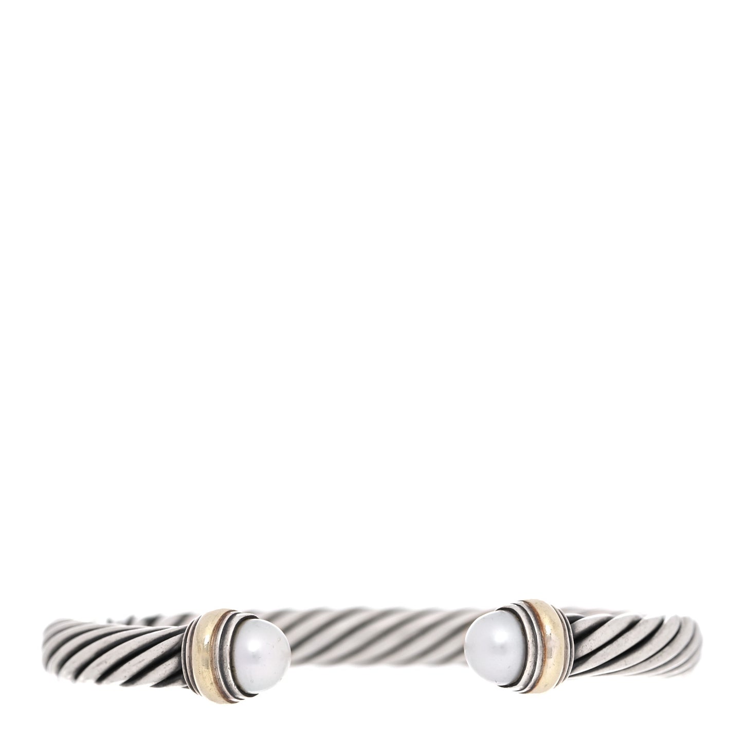 Sterling Silver 14K Yellow Gold Pearl 7mm Cable Classics Bracelet