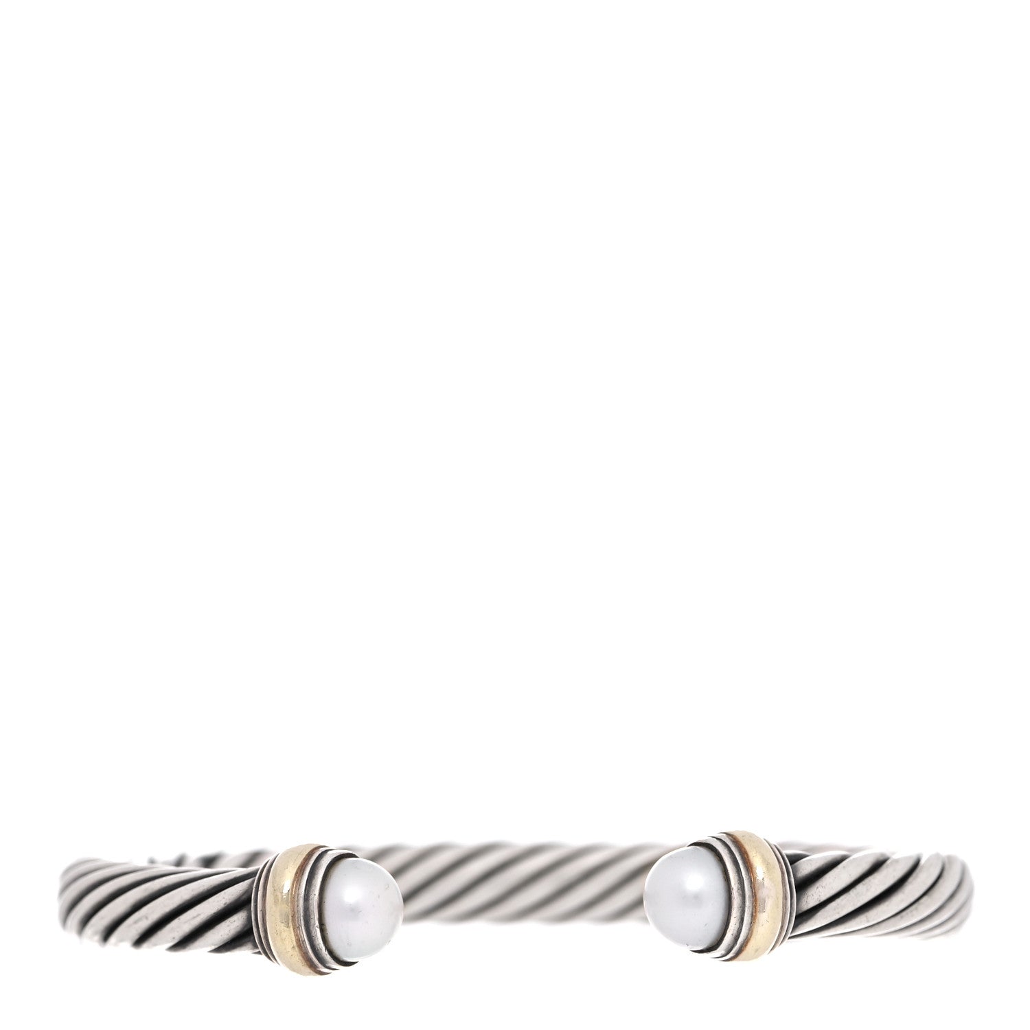 David Yurman Sterling Silver 14K Yellow Gold Pearl 7mm Cable Classics Bracelet 1 of 5