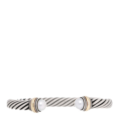David Yurman Sterling Silver 14K Yellow Gold Pearl 7mm Cable Classics Bracelet 1 of 5