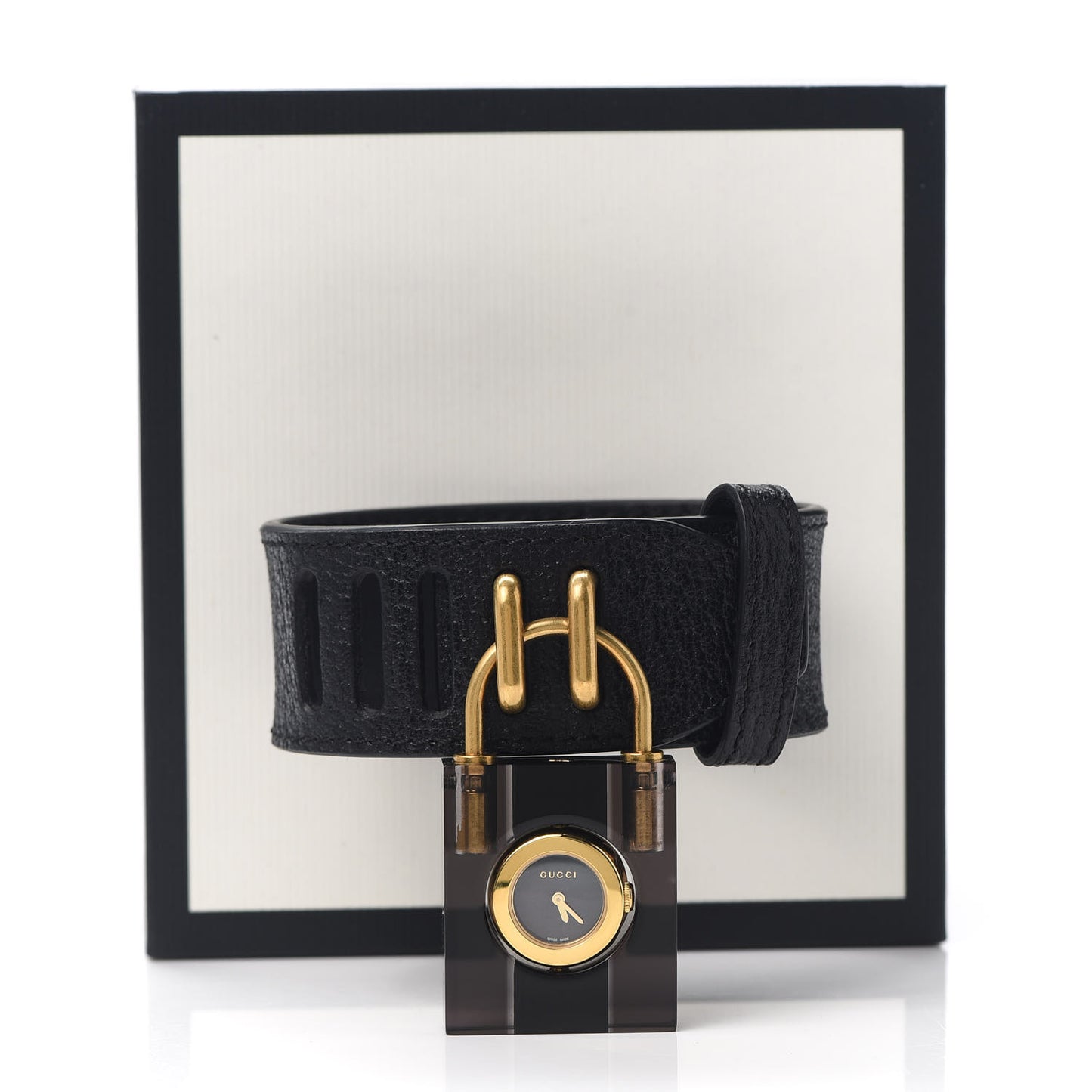 Stainless Steel Calfskin 17mm Twirl Lock Quartz Watch Black