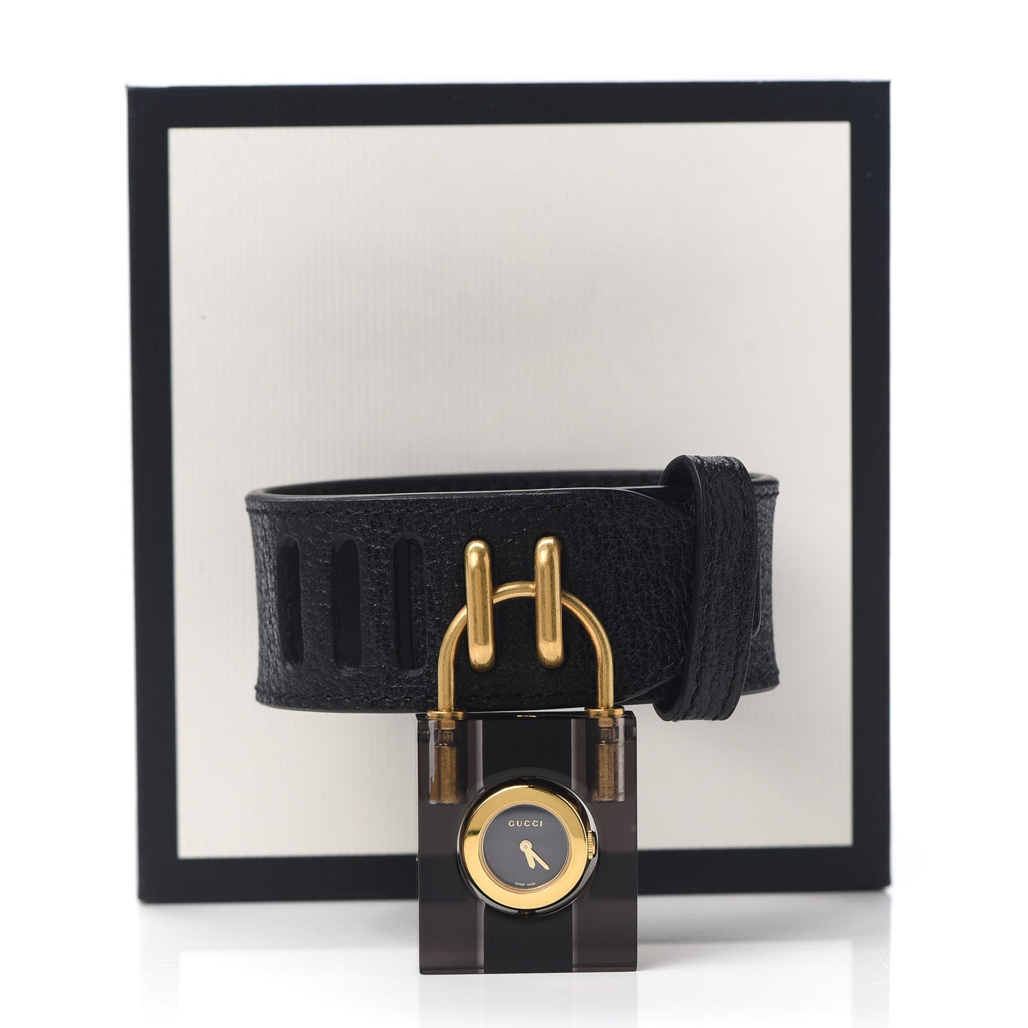 Gucci Stainless Steel Calfskin 17mm Twirl Lock Quartz Watch Black 5 of 5