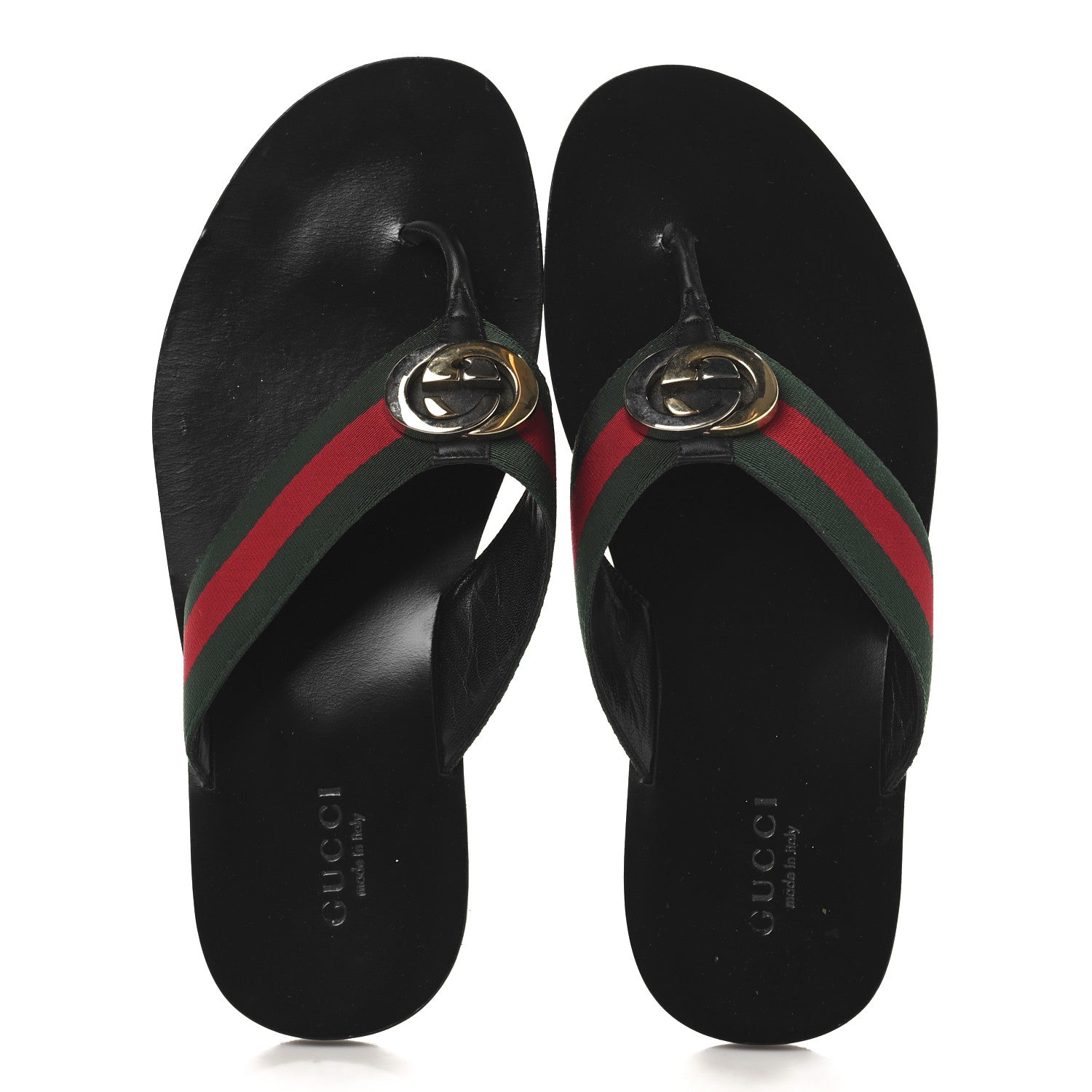 Gucci Nylon Calfskin Web Mens GG Thong Sandals 11 Green Red Black 2 of 11