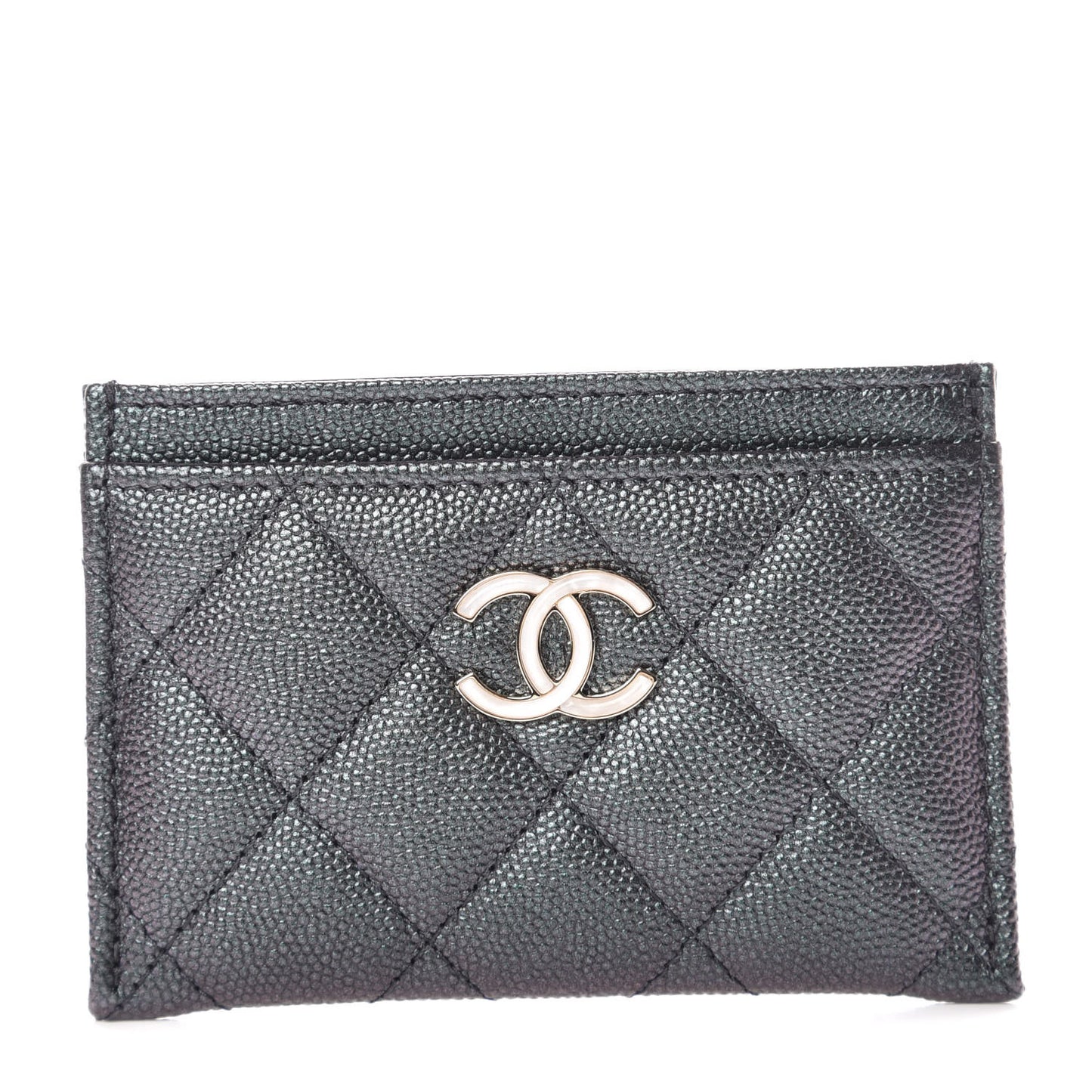 Iridescent Caviar Quilted Card Holder Black