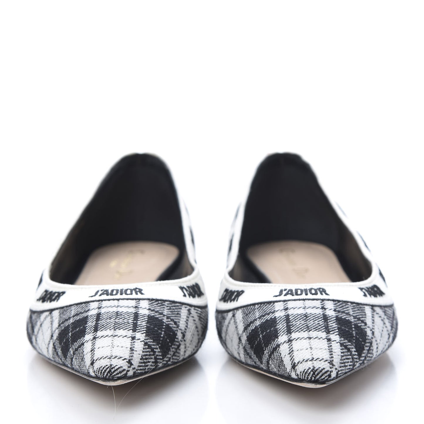 Canvas Tartan J'Adior Embroidered Ballet Flats 38 Black White