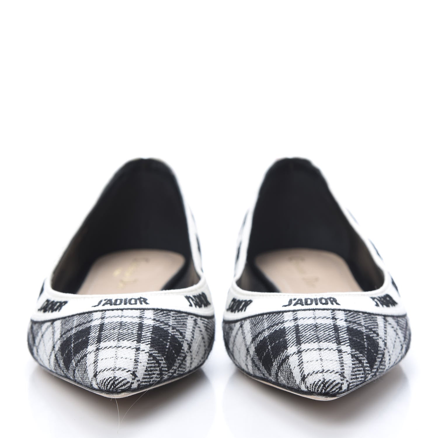 Christian Dior Canvas Tartan J'Adior Embroidered Ballet Flats 38 Black White 2 of 11
