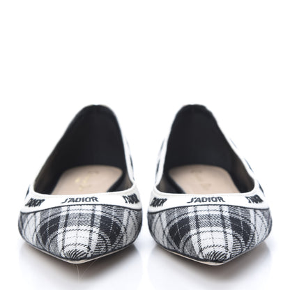 Christian Dior Canvas Tartan J'Adior Embroidered Ballet Flats 38 Black White 2 of 11