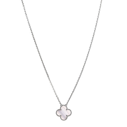 Van Cleef & Arpels 18K White Gold Chalcedony Vintage Alhambra Pendant Necklace 1 of 7