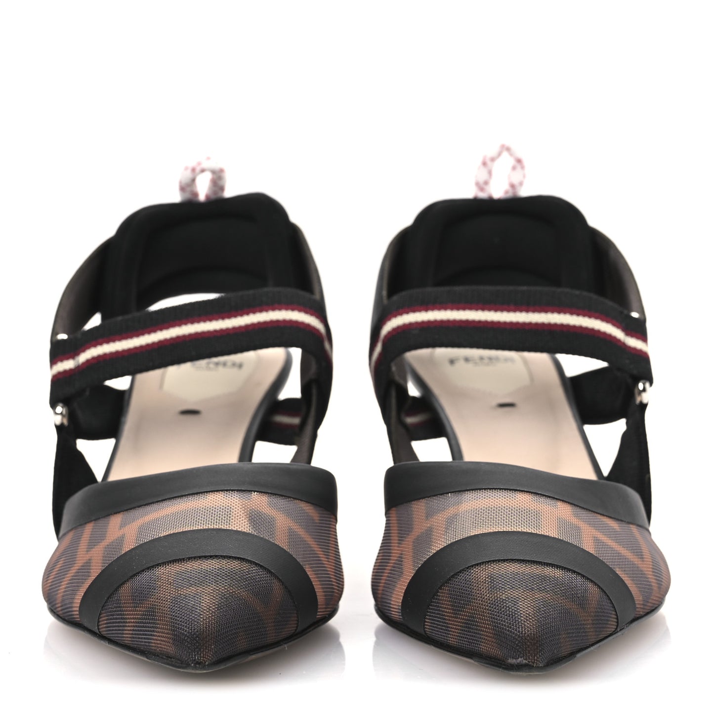 Technical Mesh FF Colibri 55mm Slingback Pumps 37.5 Tobacco Moro Bordeaux Black Militare