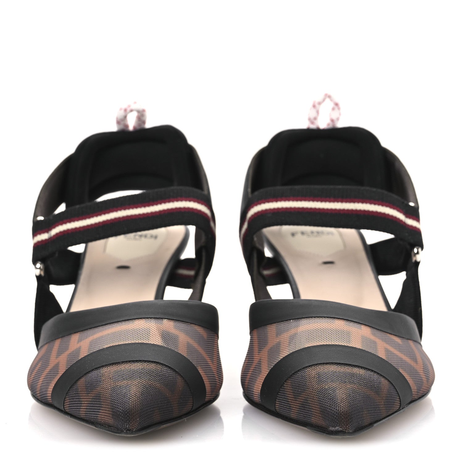 Fendi Technical Mesh FF Colibri 55mm Slingback Pumps 37.5 Tobacco Moro Bordeaux Black Militare 3 of 12