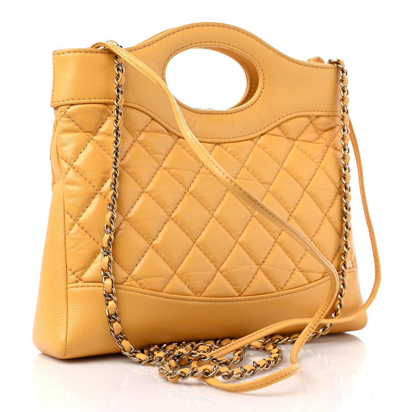 Shiny Crumpled Calfskin Quilted Mini 31 Shopping Bag Yellow