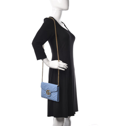 Gucci Calfskin Matelasse Mini GG Marmont Chain Wallet Clear Sky Blue 2 of 13