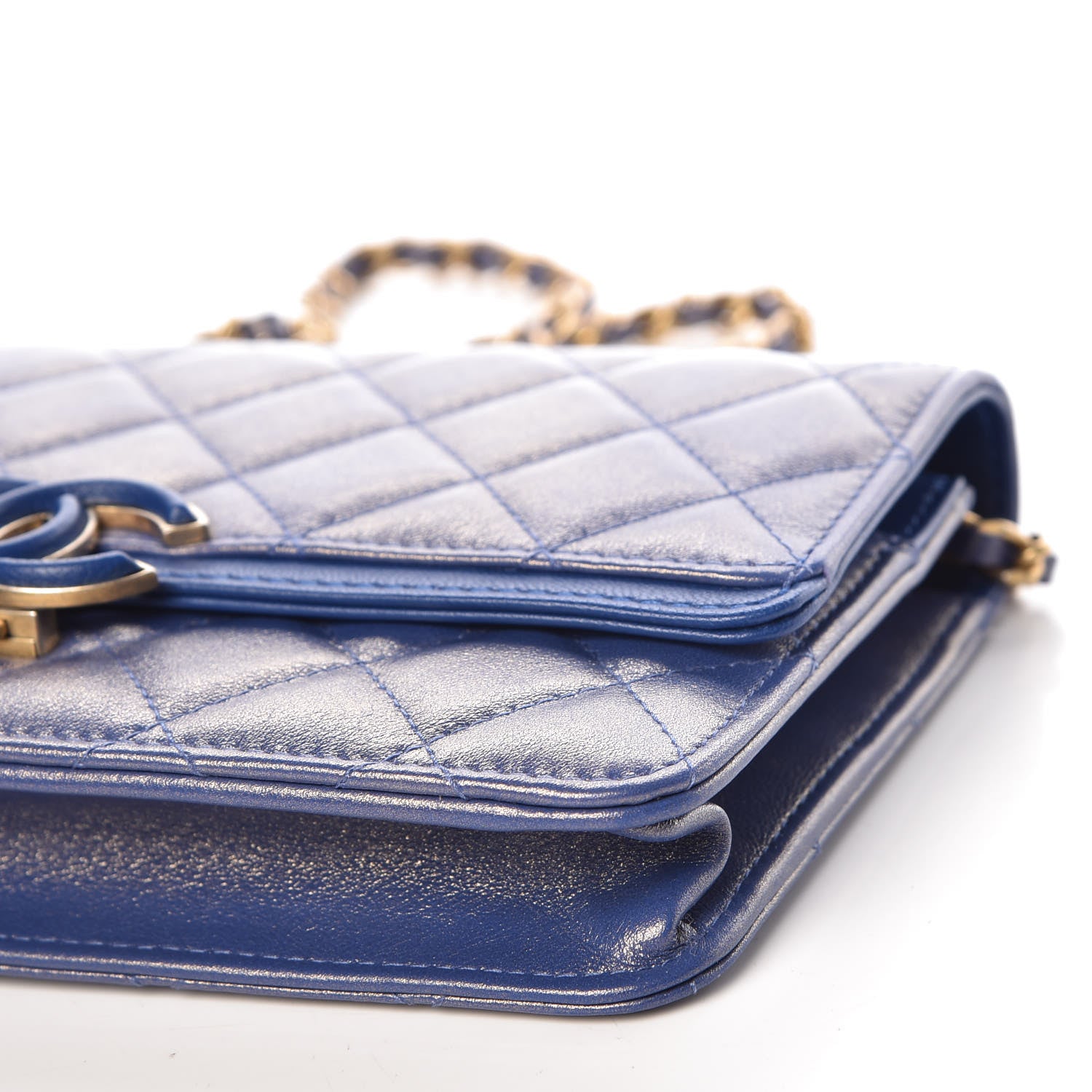 Chanel Iridescent Lambskin Quilted Wallet on Chain WOC Blue 10 of 11