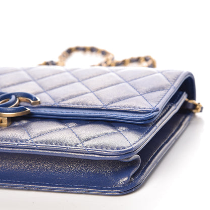Chanel Iridescent Lambskin Quilted Wallet on Chain WOC Blue 10 of 11
