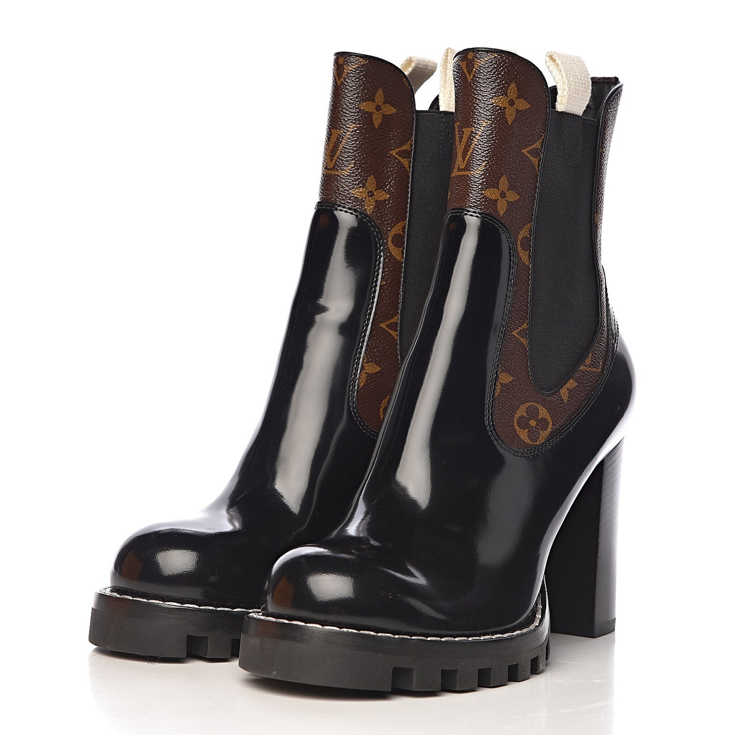 Patent Calfskin Monogram Star Trail Chelsea Ankle Boots 40 Black