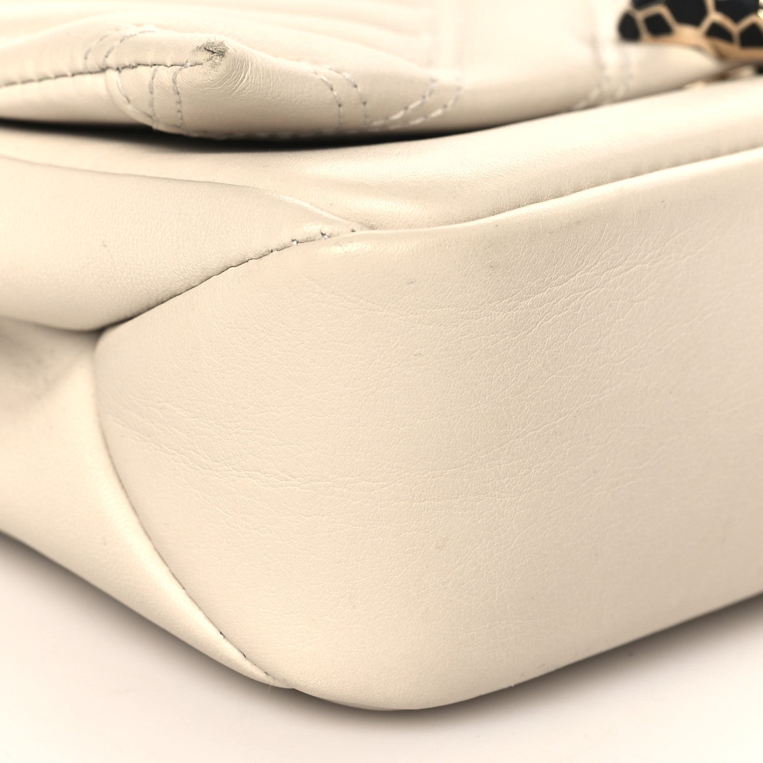 Bulgari Calfskin Matelasse Serpenti Cabochon Shoulder Bag White 7 of 11