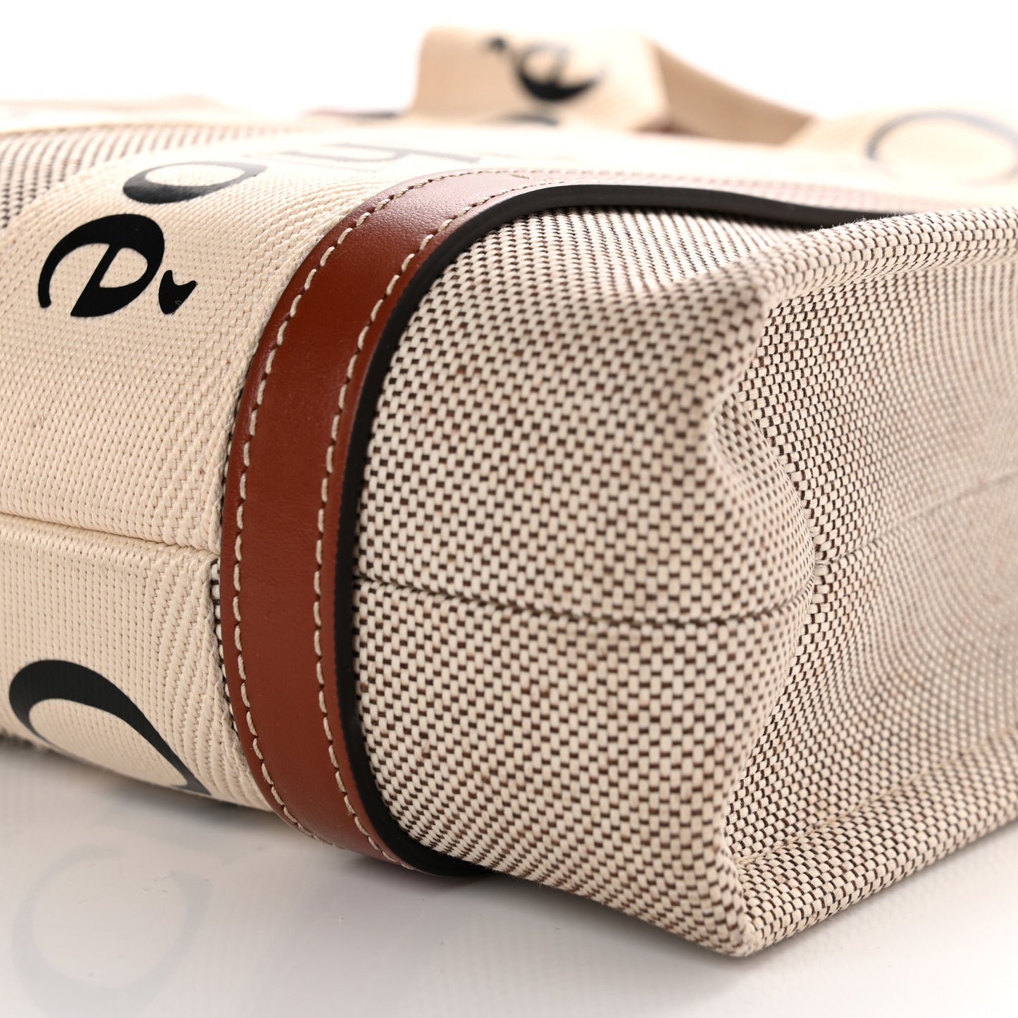 Cotton Calfskin Small Woody Ribbon Tote With Strap White Brown