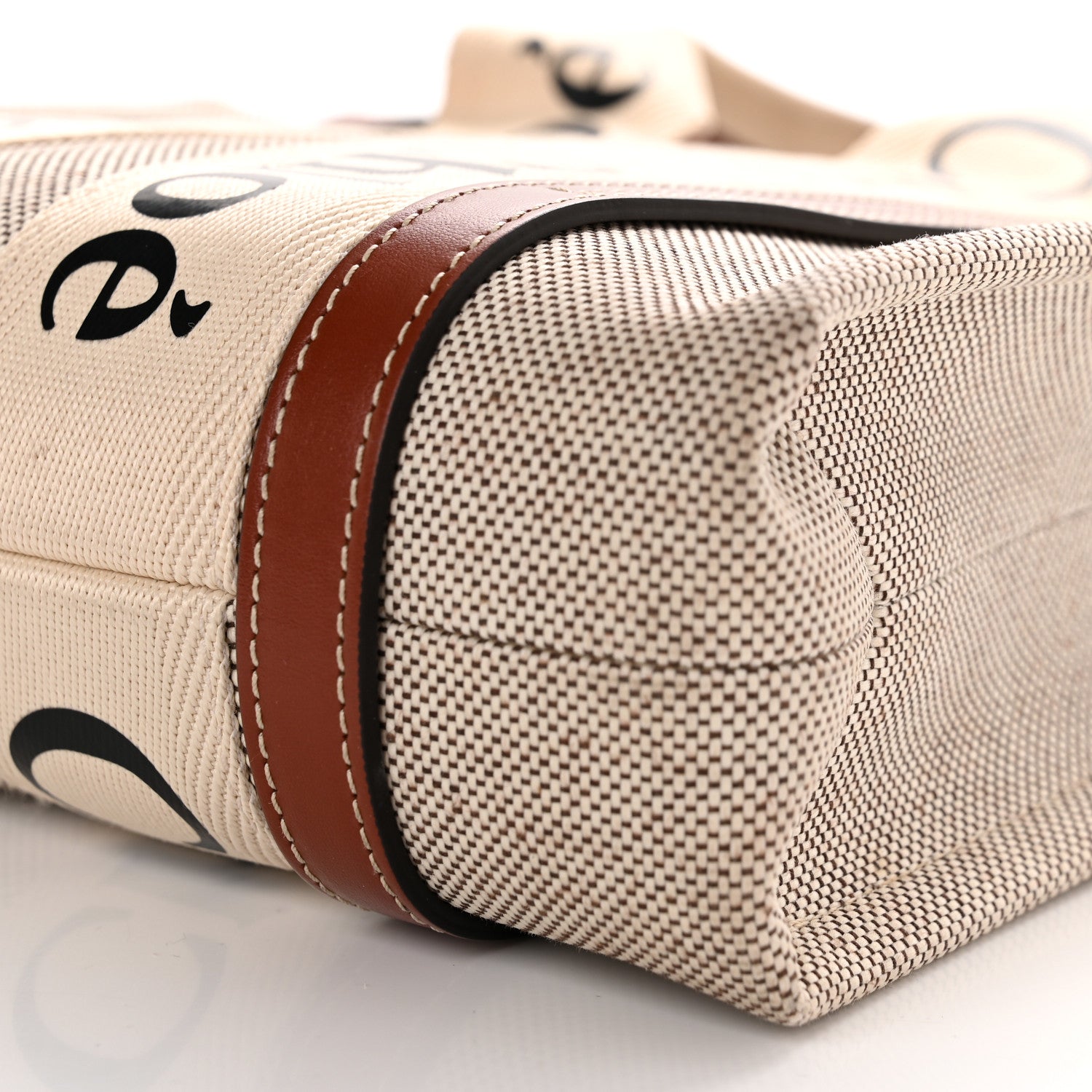 Chloe Cotton Calfskin Small Woody Ribbon Tote With Strap White Brown 10 of 11