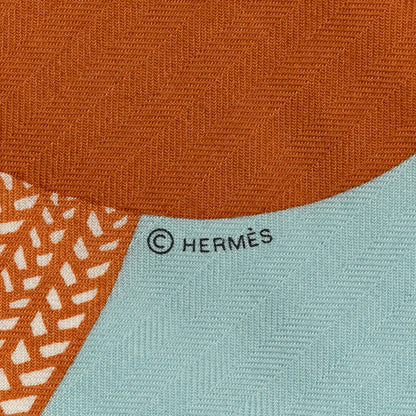 Hermes Cashmere Silk Mon Premier Galop Shawl 140 Bleu Glacier Corail Black 5 of 6