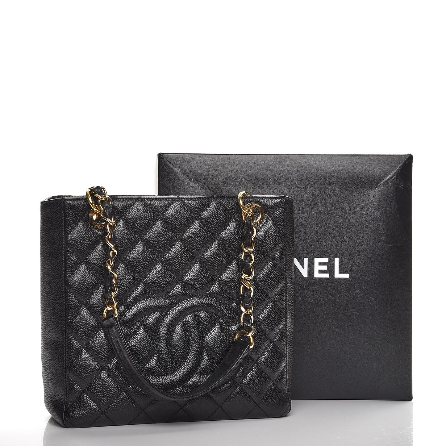 Caviar Quilted Petit Shopping Tote PST Black