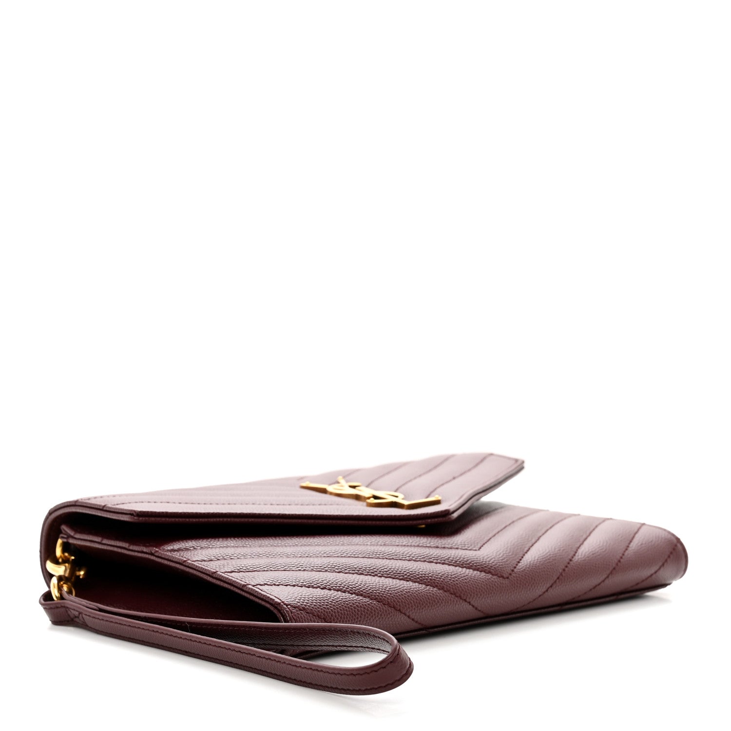 Saint Laurent Grain De Poudre Matelasse Chevron Monogram Envelope Clutch Rouge Legion 4 of 8