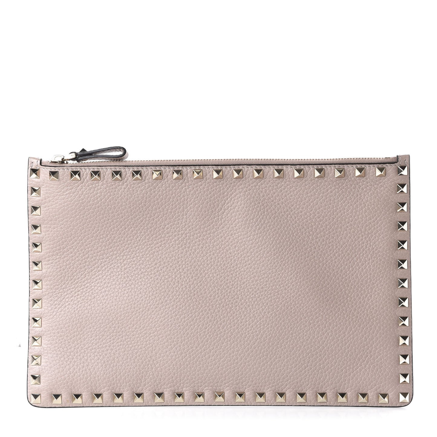 Pebbled Calfskin Large Rockstud Zip Pouch Poudre