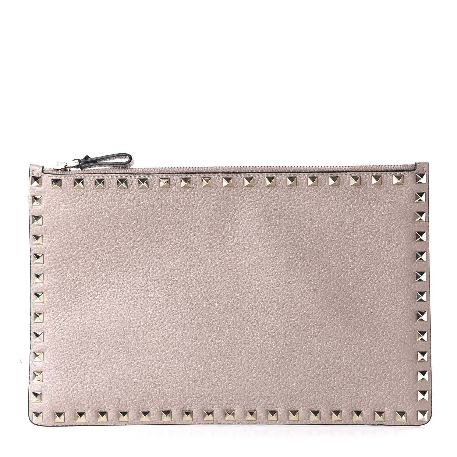 Valentino Garavani Pebbled Calfskin Large Rockstud Zip Pouch Poudre 1 of 9