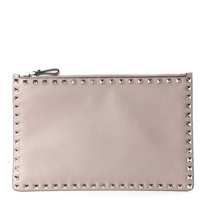 Valentino Garavani Pebbled Calfskin Large Rockstud Zip Pouch Poudre 1 of 9