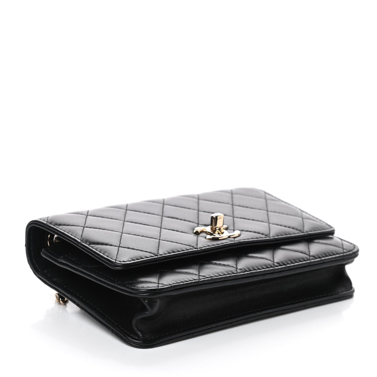 Lambskin Quilted Trendy CC Wallet On Chain WOC Black