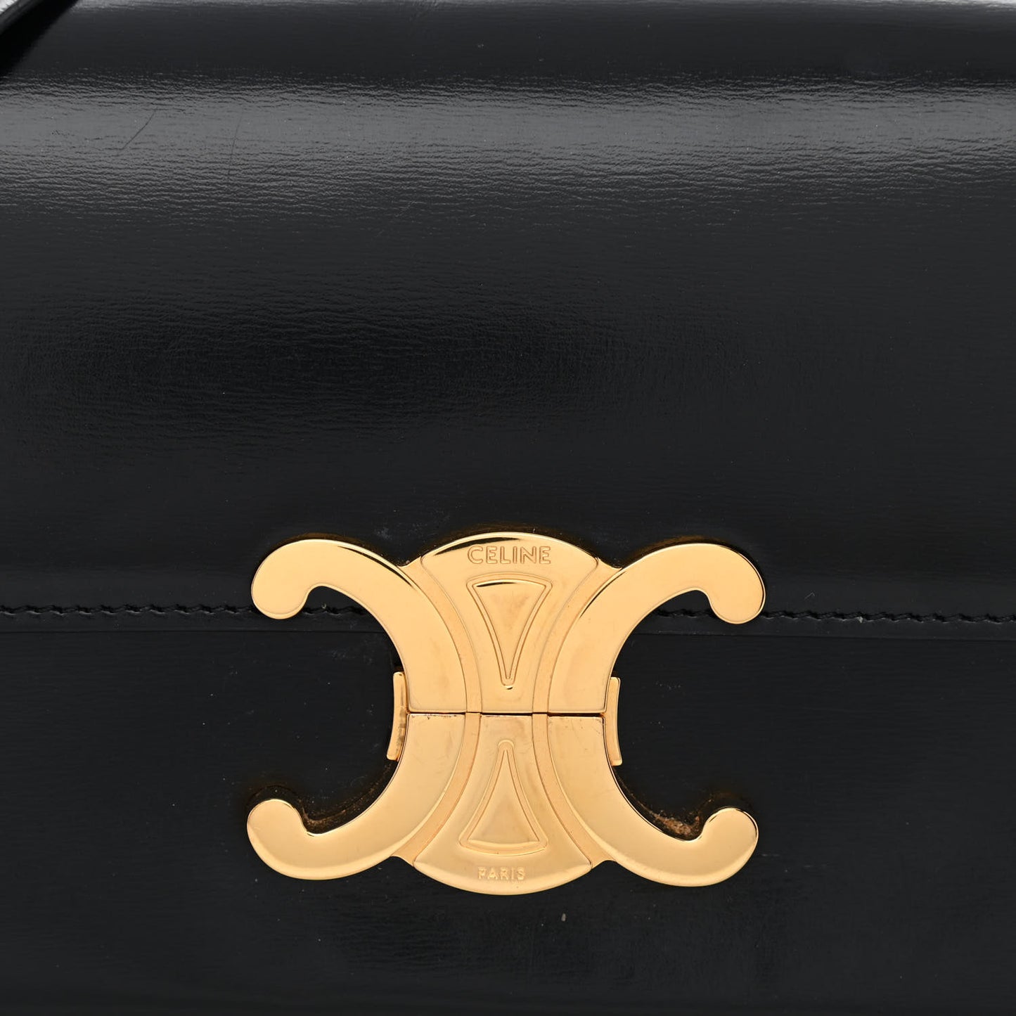 Shiny Calfskin Triomphe Shoulder Bag Black