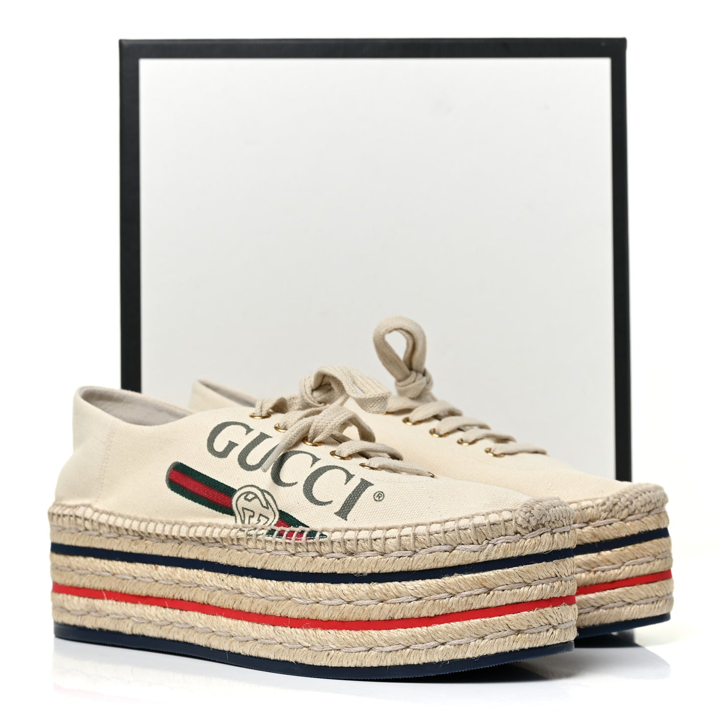 Canvas Logo Lace-Up Platform Espadrilles 39 Greggio Grege
