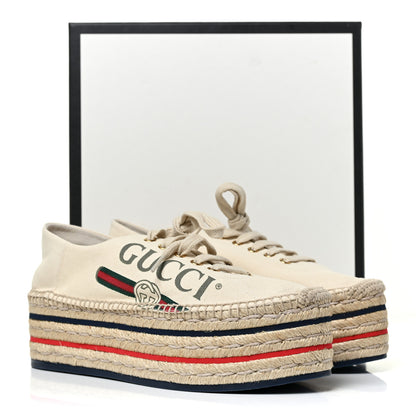 Gucci Canvas Logo Lace-Up Platform Espadrilles 39 Greggio Grege 8 of 8
