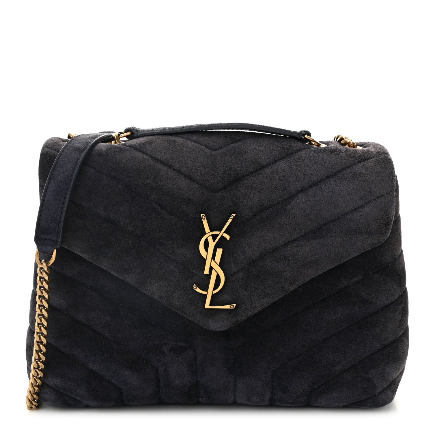 Saint Laurent Suede Calfskin Y Quilted Monogram Small Loulou Chain Satchel Deep Marine 1 of 11