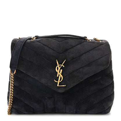 Saint Laurent Suede Calfskin Y Quilted Monogram Small Loulou Chain Satchel Deep Marine 1 of 11