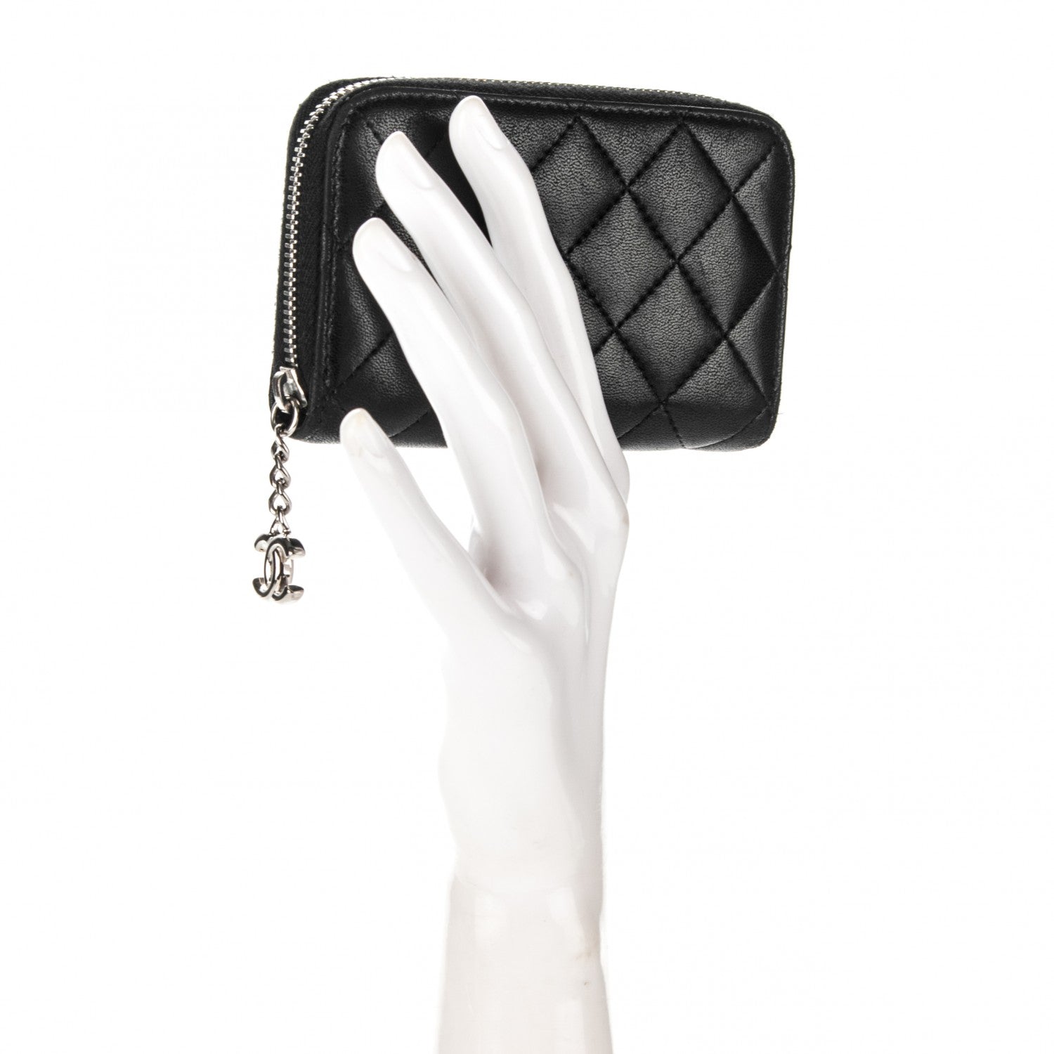 Chanel Lambskin Quilted Zip Around Card Holder Black 2 of 9