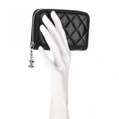 Chanel Lambskin Quilted Zip Around Card Holder Black 2 of 9