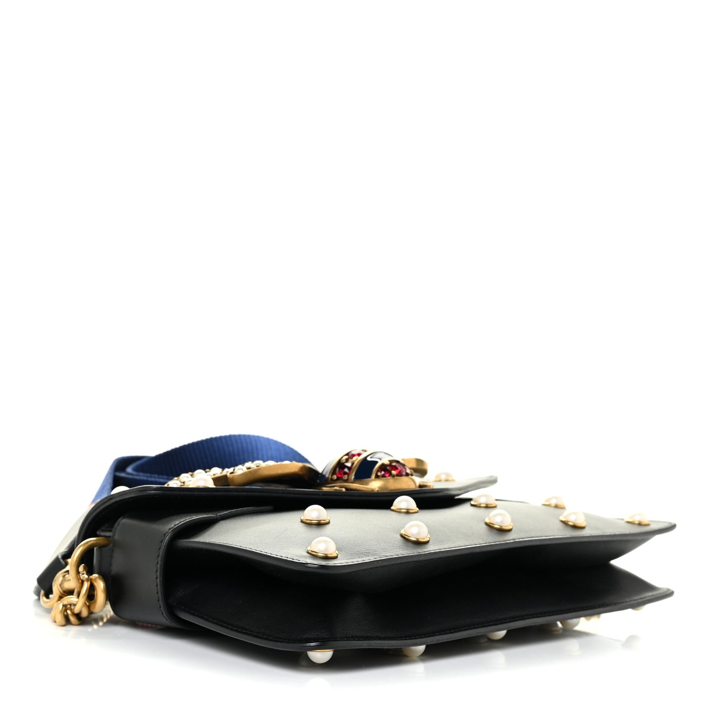 Nappa Pearl Studded Mini Queen Margaret Broadway Shoulder Bag Black