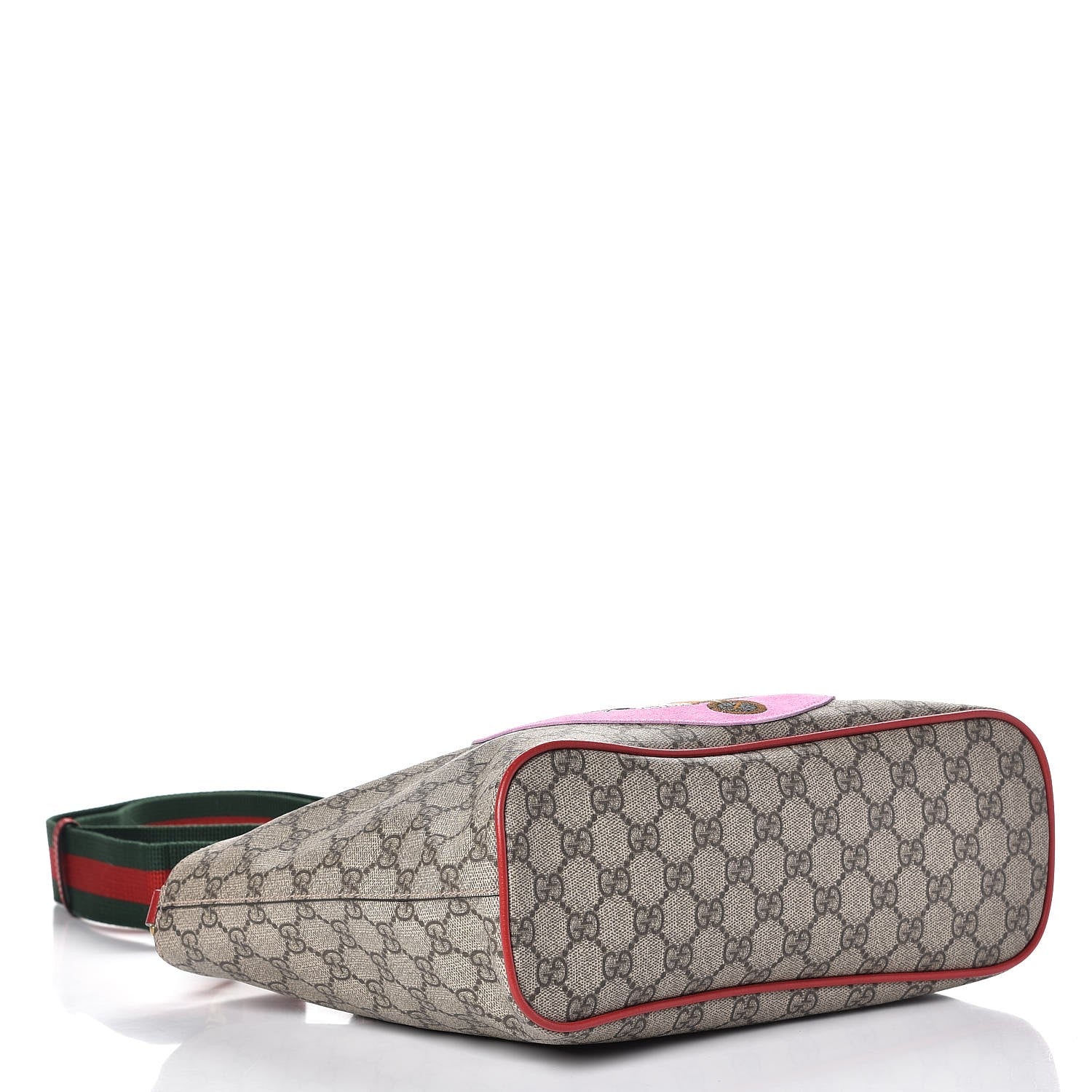 Gucci Soft GG Supreme Monogram Web Bosco Patch Small Crossbody Tote Beige Malva Hibiscus Red 4 of 9