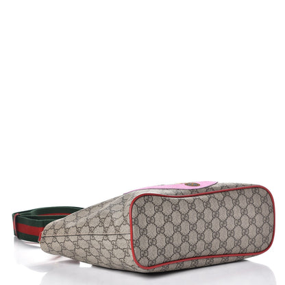 Gucci Soft GG Supreme Monogram Web Bosco Patch Small Crossbody Tote Beige Malva Hibiscus Red 4 of 9